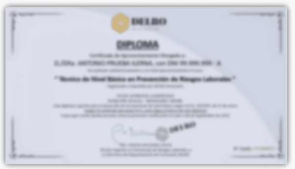 Ejemplo de diploma de Técnico Básico en Prevención de Riesgos Laborales
